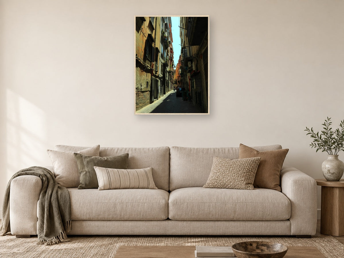 Naples Sunlit Street - Framed Fine Art Print, Italy